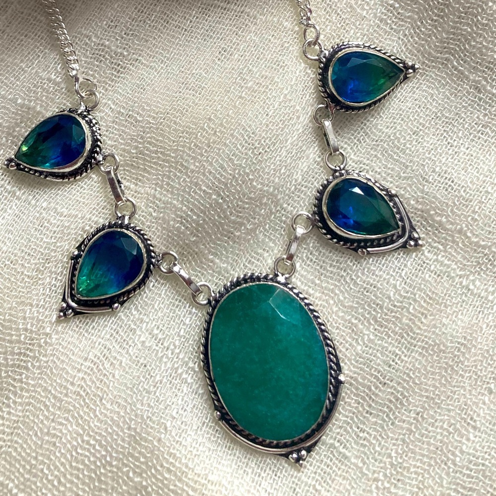 NEW Emerald & Bi-Color Tourmaline, 925 Silver Necklace